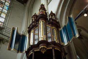 Pipe organ in Amsterdam Catholic Church. Holland.
