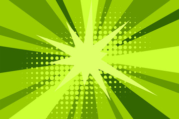 Comic green sunbeam background retro pop art style cartoon