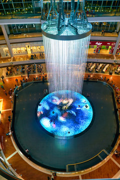 SINGAPORE - CIRCA APRIL, 2019: View Of Digital Light Canvas In Singapore. The Digital Light Canvas Display Is An Interactive Digital Art Installation At The Shoppes At Marina Bay Sands