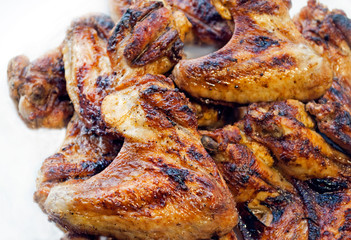 Barbecue chicken wings, grilled chicken.  In isolation.