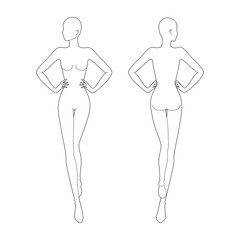 Fashion template 9 head for technical drawing. 