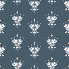 Vector Art Deco Style inspired Geometric Lilies seamless pattern background.