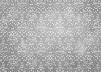 Desaturated Gray Damask Wallpaper Pattern Texture With Watercolor Stains