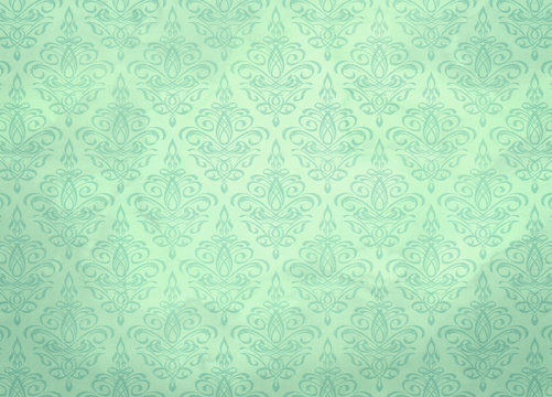 Soft Pale Pastel Seafoam Mint Damask Wallpaper Pattern Texture With Watercolor Stains