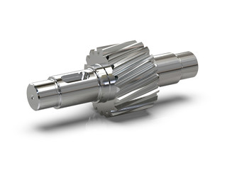 Spur gear, Gear-shaft on white background, 3D rendering.
