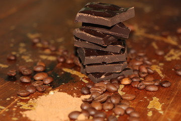 bitter chocolate, coffee beans, cocoa