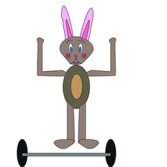 the rabbit goes in for sports and has a barbell in his legs