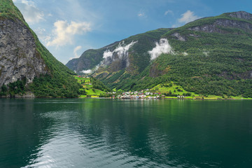 Naklejka na ściany i meble Sognefjord sea mountain landscape, Norway, Norwegian fjords seaside view