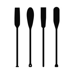 Set of silhouette oar paddle boat