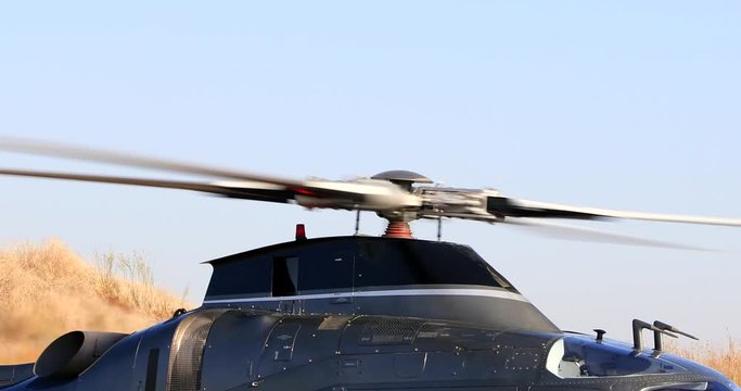 A close up shot of a Helicopter propeller. Helicopter Rotor.