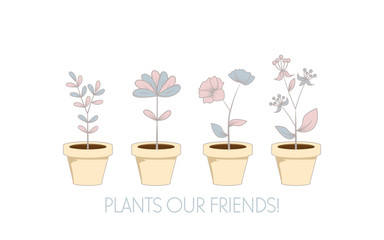Cute hand drawn house plants card design vector eps 10