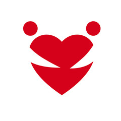 Design heart red holding two persons