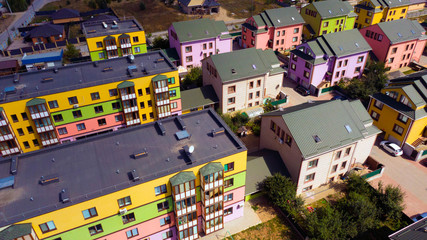 Street with colorful houses in Ukraine, Europe