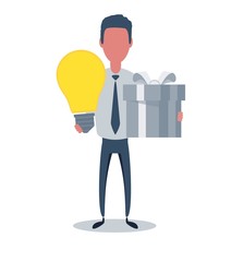 Businessman or clerk. Male character in trendy simple style with objects, flat vector illustration. Business concept. Isolated on white background.