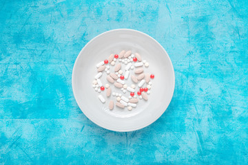 Medical overuse top view flat lay concept