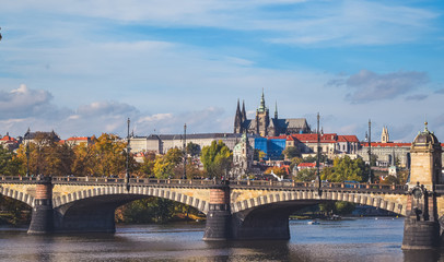 Fototapeta na wymiar Autumn view of Prague Castle with bridges II - Detail, Prague, Czech Republic