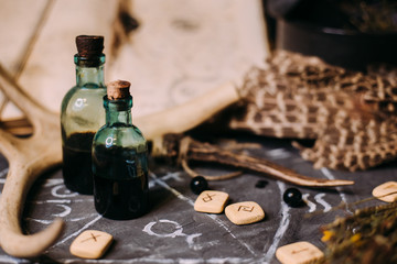 Fototapeta na wymiar witch apothecary jars magic potions halloween decoration