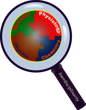 Interdisciplinarity Between Physiology And Natural Sciences: Chemistry, Physics And Biology. This Vector Is Useful For Brochures, Printed Book, Ebook, Digital Book, Poster, Ebook,etc.