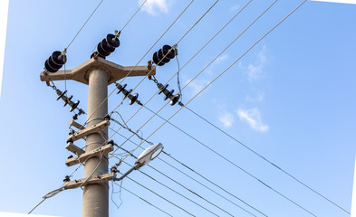 Cables and insulators on the power pole