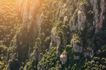 Fototapeta na wymiar Scenic view over the valley from Montserrat Monastery in Montserrat National park, Spain