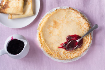 Pancakes with black currant jam