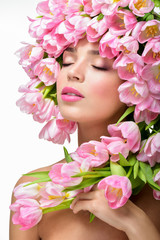 Beauty Spring Girl with Flowers Hair Style. Spring Flower.Springtime.