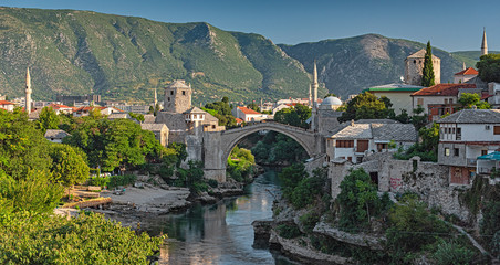 Fototapeta na wymiar View on the medieval bridge of Mostar 