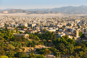 View of Athens from  Acropolis. Famous places in Athens - capital of Greece. Ancient monuments.