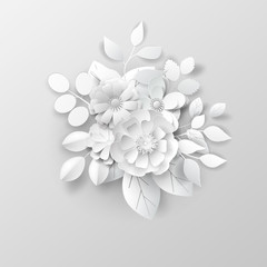 Paper art flowers background. Vector illustration.