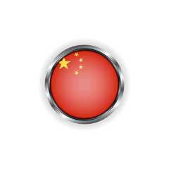 Abstract button with stylish metallic frame. China flag vector illustration