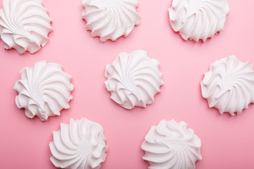 many zephyrs isolated on pink background, top view pattern