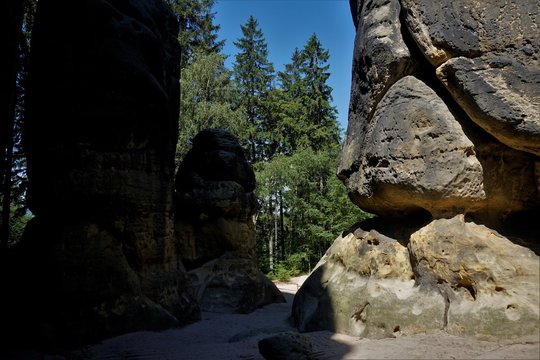 View through the big Schrammtor in Saxon Switzerland