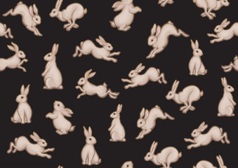 Seamless pattern, background with cute rabbits, hares. Colored vector illustration.