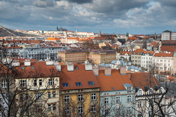 Fototapeta na wymiar View from Visegrad to winter Prague with St. Vitus Cathedral and the old town