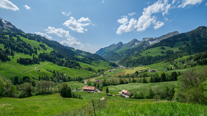 Fototapeta na wymiar Summer alpine panorama, Jaunpas Switzerland