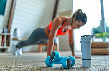 Woman doing exercises at home.