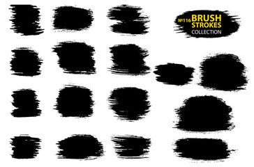 Vector black paint, ink brush stroke, brush, line or texture. Collection of black paint, ink brush strokes, brushes, lines, grungy. Grunge backgrounds. Isolated on white background
