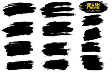 Vector black paint, ink brush stroke, brush, line or texture. Collection of black paint, ink brush strokes, brushes, lines, grungy. Grunge backgrounds. Isolated on white background