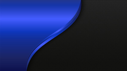 Metal background with blue waves. Black and blue metallic background