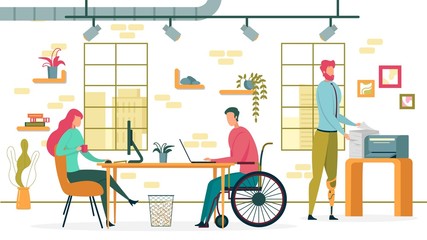 People with Disabilities on Wheelchair in Office.