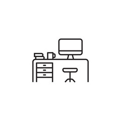 Office Desk Icon. Workplace and job, office, working sign. The table symbol. Work Station vector illustration. Trendy Flat style for graphic design, Web site, UI. EPS10.