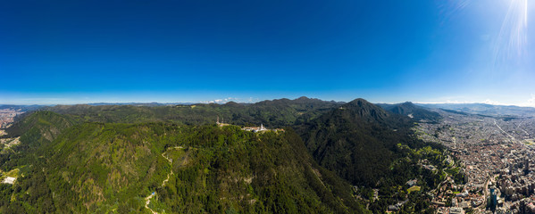 Aerial view of Mount Montserrat and a little panorama of the city of Bogota