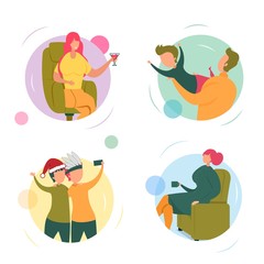 Set Family Entertainment Holiday Illustrations