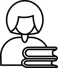 business woman and stack of books. Icon scientist