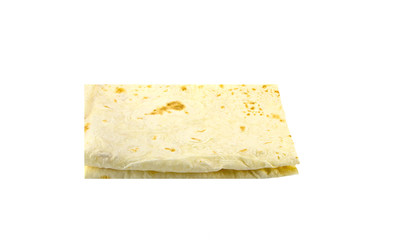 Fried thin pita bread, on a white plate. Diet food for vegetarian. Fried thin dough for meat and vegetables.