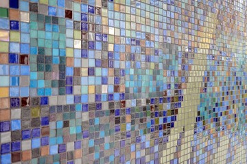 Colorful mosaic glass tile wall. Unique mosaic pattern.