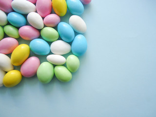 colorful candies, blue background