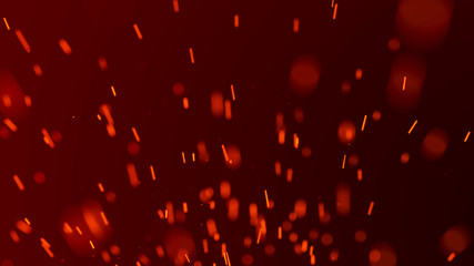 Naklejka na ściany i meble Fire sparks background. Burning red sparks. Fire flying sparks. Blurred bright light. 3D rendering.
