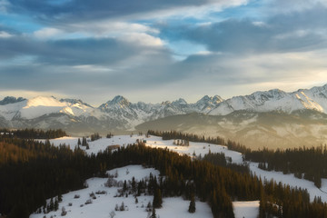 Fototapeta na wymiar Beautiful landscape of mountains during winter - Polish Tatras mountains