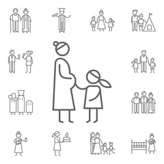 Pregnant mother, daughter icon. Family life icons universal set for web and mobile